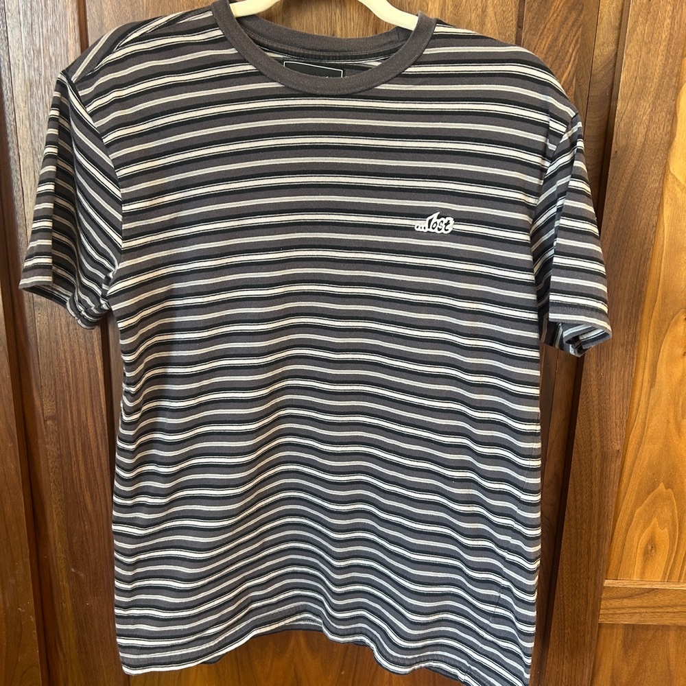 Lost Men's Black and Gray Striped Tee